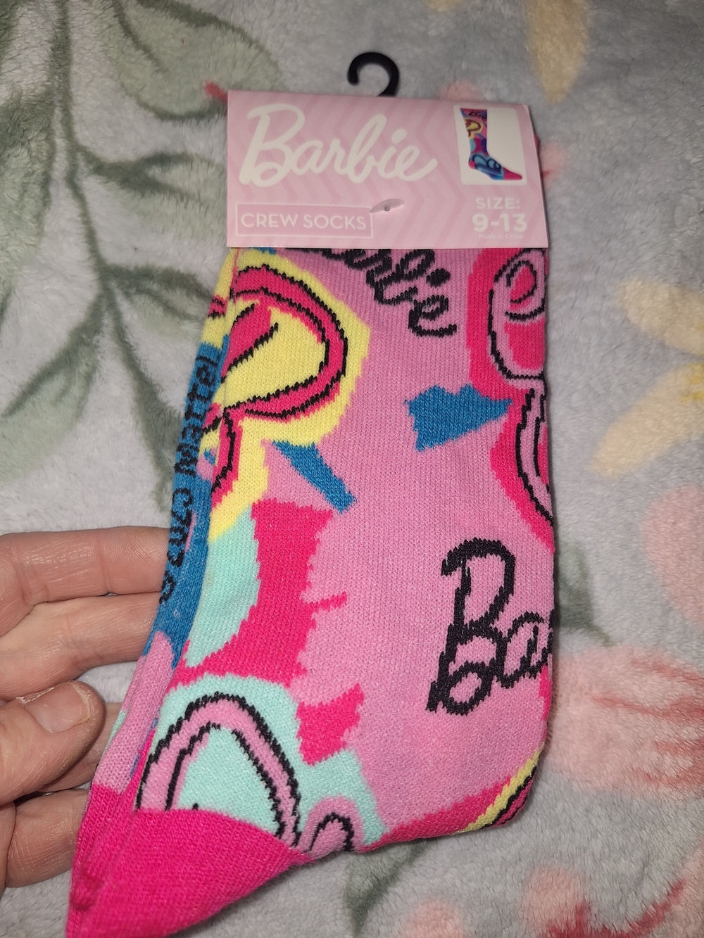 Barbie Pink Blue Yellow Graphic Crew Socks